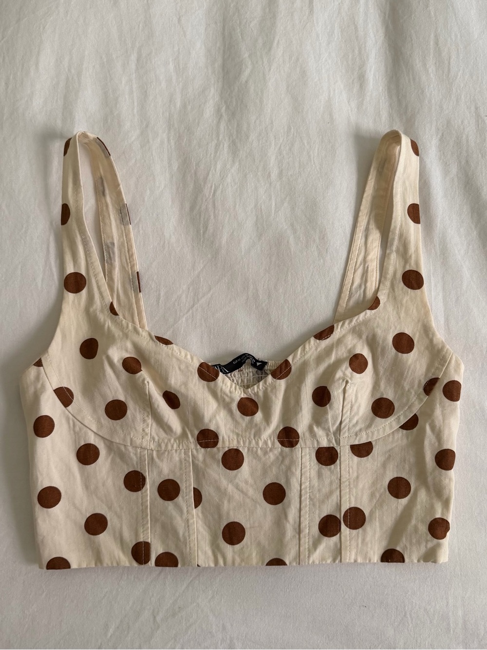 Zara Cream and Brown Polka Dot Bustier Corset Crop Top